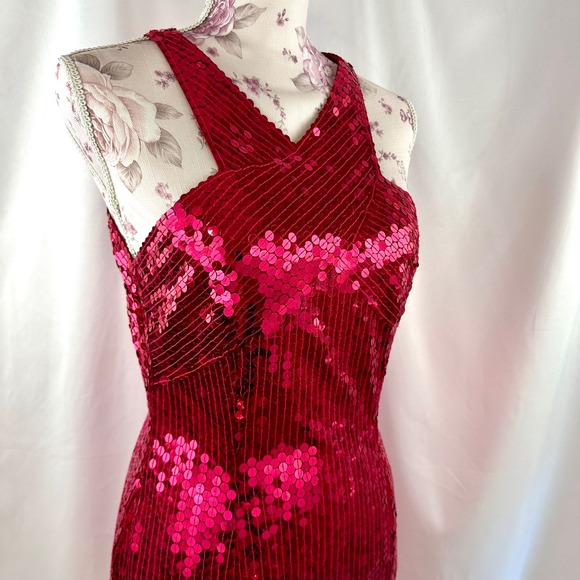Vintage 80s 90s Red Sequin Bodycon Sheath Dress Size 8 Nite Line Party Cocktail - Picture 4 of 17